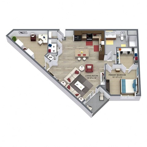 Floor plan for 1 bed, 1 bath, 960 sqft
